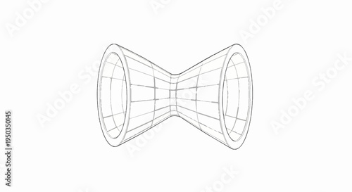 3D rendering of a wireframe hourglass-shaped object with grid lines