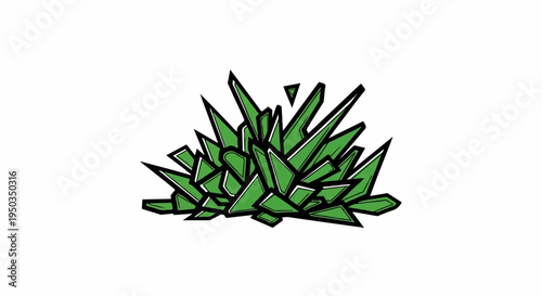 A cluster of sharp, angular green crystals with black outlines
