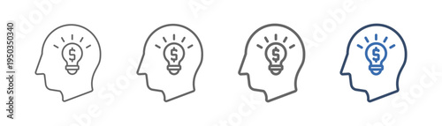 
outline icon set business with human head and light bulb design