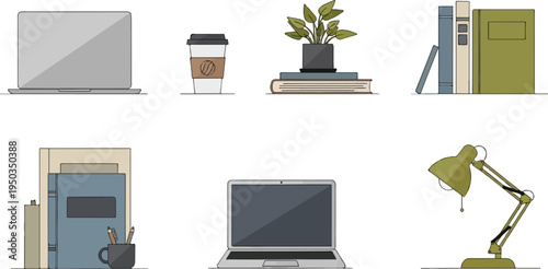 A flat design composition of office and study desk items