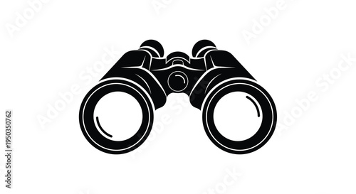 A stark black silhouette depicts a pair of binoculars suggesting observation exploration and a focused view high quality professional