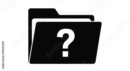 A stark black folder icon with a white question mark centered within suggests missing or unknown file data