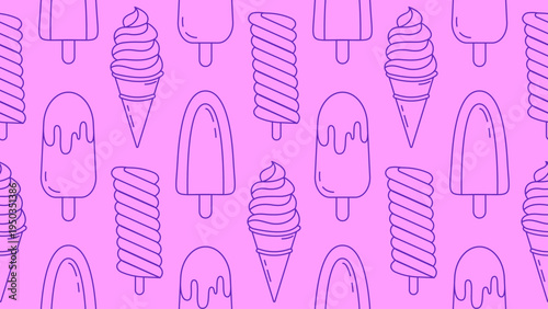 Ice Cream Lilac Seamless Pattern. Cute Summer Icecream Repeating Endless Background. 