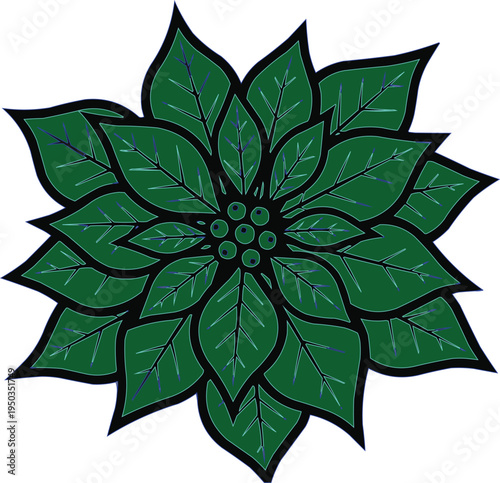 described features a stylized flower, likely resembling a poinsettia, characterized by its vibrant design and distinct elements. 