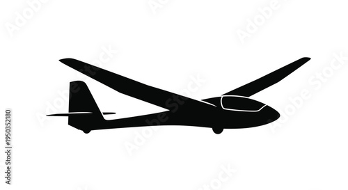 A striking silhouette depicts a glider aircraft in flight showcasing its aerodynamic design and elegant form against a white background