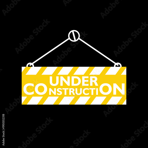 Under Construction Warning Sign icon isolated on black background