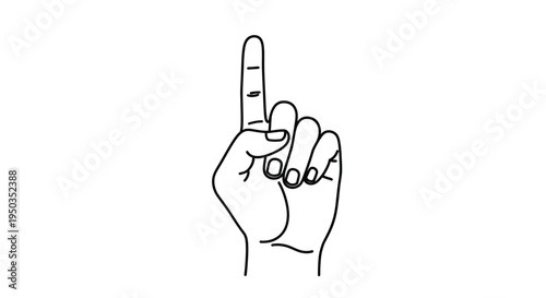 Vector illustration of hand gesture showing number one, simple line art illustration of a pointing finger