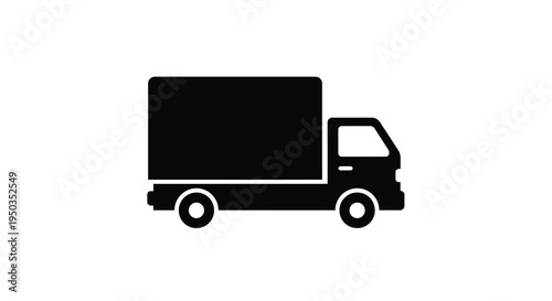 A simple black silhouette depicts a box truck viewed from its side showcasing a delivery vehicle design high quality