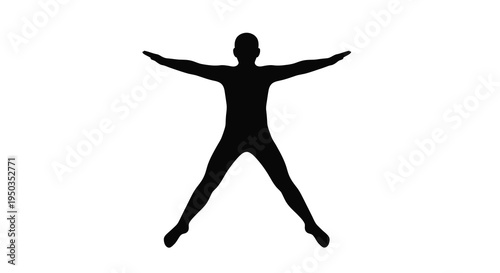 A stark silhouette of a person with arms outstretched legs spread creating a dynamic and isolated figure high quality