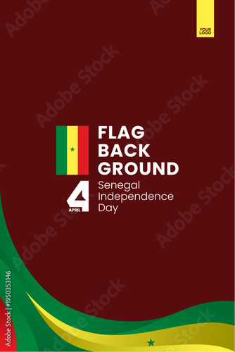 Senegal flag ribbon poster template for independence day on red