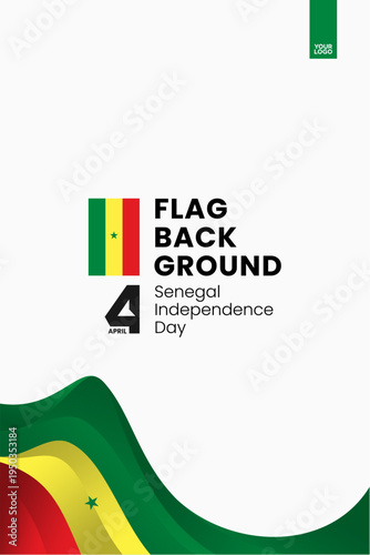 Senegal flag ribbon poster template for independence day on white
