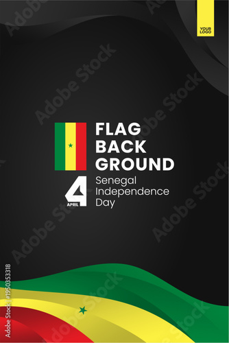 Senegal flag ribbon poster template for independence day on black