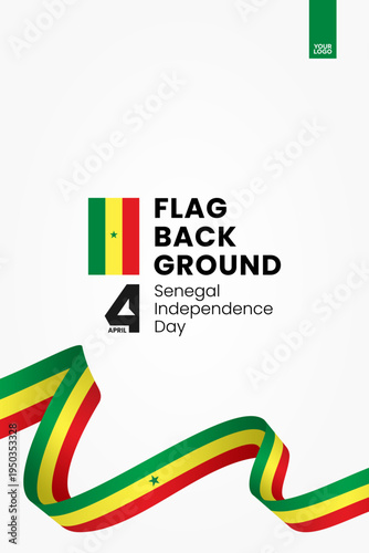Senegal flag ribbon poster template for independence day on white