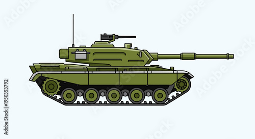 Green Military Tank Illustration - Side View, Pixel Art Style