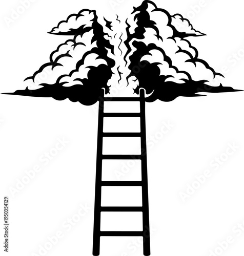 ladder extending upwards into a swarm of dissipating clouds Vector illustration
