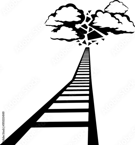 ladder extending upwards into a swarm of dissipating clouds Vector illustration