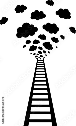 ladder extending upwards into a swarm of dissipating clouds Vector illustration