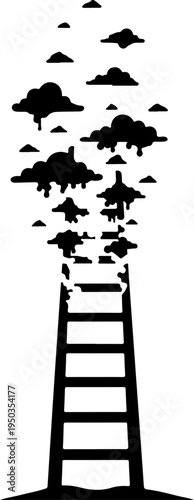 ladder extending upwards into a swarm of dissipating clouds Vector illustration