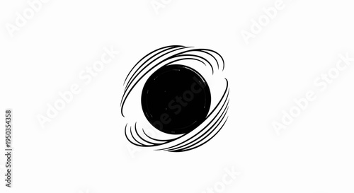 A black circle with swirling lines around it on a white background