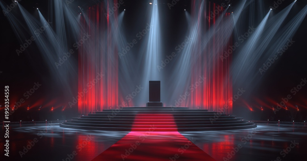 Fototapeta premium Dramatic stage with red and blue lighting for performance or presentation
