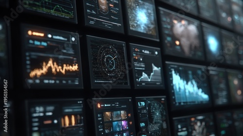 Data visualization wall displaying complex information in modern interface