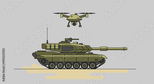 Military Tank and Drone Vector Illustration Modern Warfare Technology