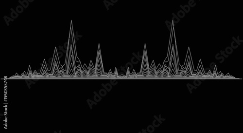 Abstract sound waveform visualizer with thin lines depicting audio frequency on a dark black background.