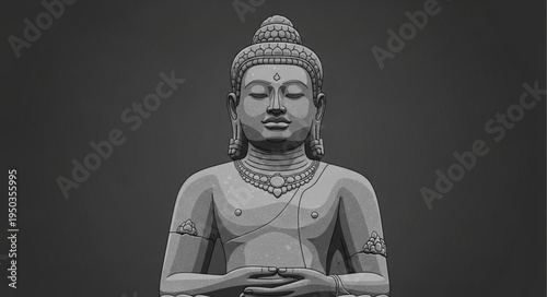 Serene Buddha Statue in Meditative Pose, Detailed Carving and Peaceful Expression.