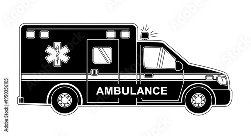 Ambulance vehicle with Star of Life symbol for emergency medical services.