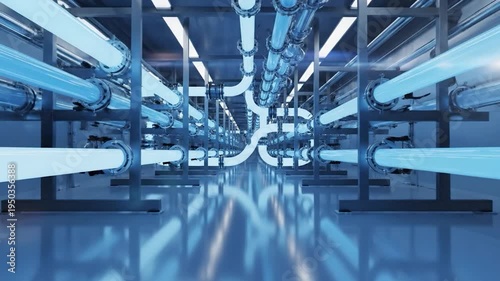 Futuristic data stream pipes in modern technology facility