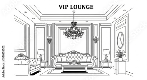 Elegant VIP Lounge Interior Design with Chandelier and Plush Seating.