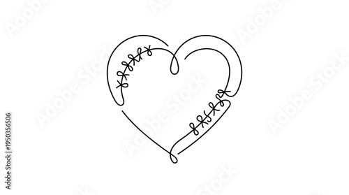 Heart Stitched Like Quilt Continuous Single Line Minimalist Mended Heart Line Art Illustration