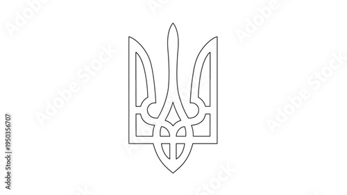 Trident emblem outline with traditional Ukrainian symbolism, an iconic national symbol of freedom and independence.