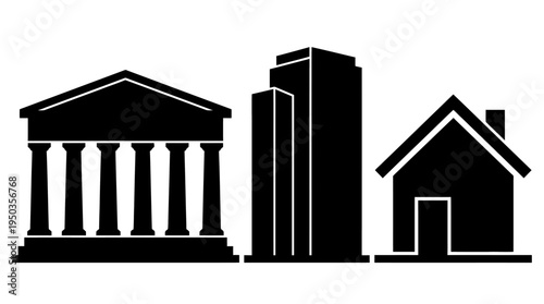 Vector illustration of buildings and houses in silhouette