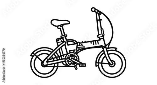 Detailed Line Art Illustration of a Folding Bicycle.