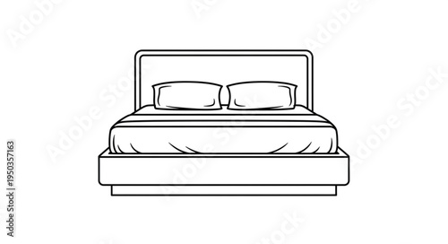 Illustration of a modern platform bed with headboard and pillows.