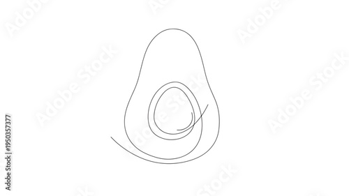 Avocado outline minimalist drawing with a simple elegant single line for a clean aesthetic and modern food representation.