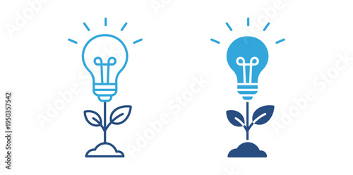 Innovation growth icon set. Light bulb plant icon, creative idea development and sustainable innovation concept. Vector illustration.