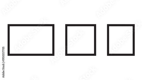 Three simple black outlines of empty rectangles and squares arranged horizontally against a white background, symbolizing blank spaces.
