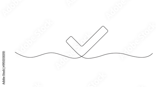 Check mark icon with abstract wavy line representing success and approval in a minimalist design. featuring tick, yes, confirm with done and complete