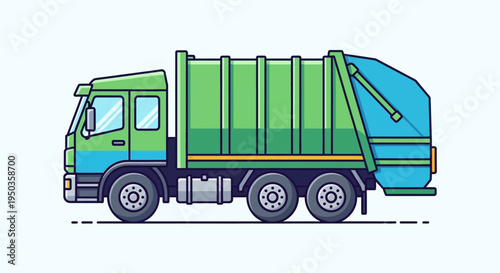 Green Garbage Truck, Waste Management Vehicle, Recycling, Sanitation Service