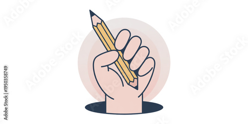 A stylized human hand held in a fist grip while holding a yellow wooden pencil for creative tasks Vector