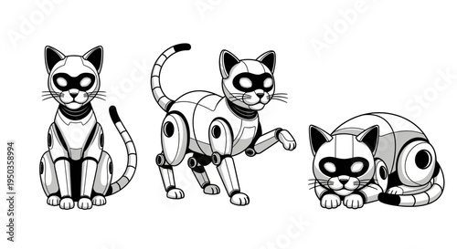 Robotic Cats Collection: Futuristic Feline Friends in Various Poses