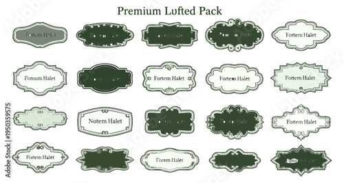 Decorative label pack in green and white color scheme for design use