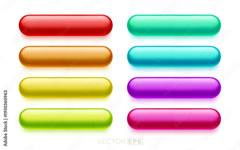 Fototapeta premium Vibrant Glossy Rounded Buttons Set. Colorful modern UI elements.
