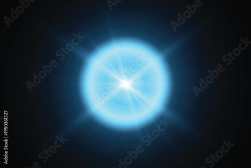 blue lens flare beam isolated on black background for design overlays
