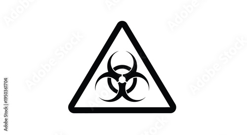 A stark black and white image depicts a triangular biohazard symbol warning of potential biological dangers and risks
