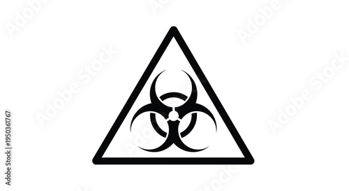 A stark black and white image features the universally recognized biohazard symbol enclosed within a black triangle high quality