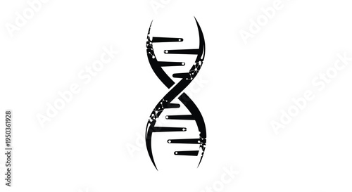 A striking black and white illustration depicts a stylized double helix representing deoxyribonucleic acid or dna high quality professional