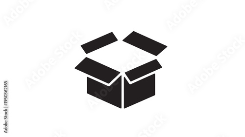 Box open black silhouette icon representing packaging, shipping, and storage solutions with its lid flaps raised for contents